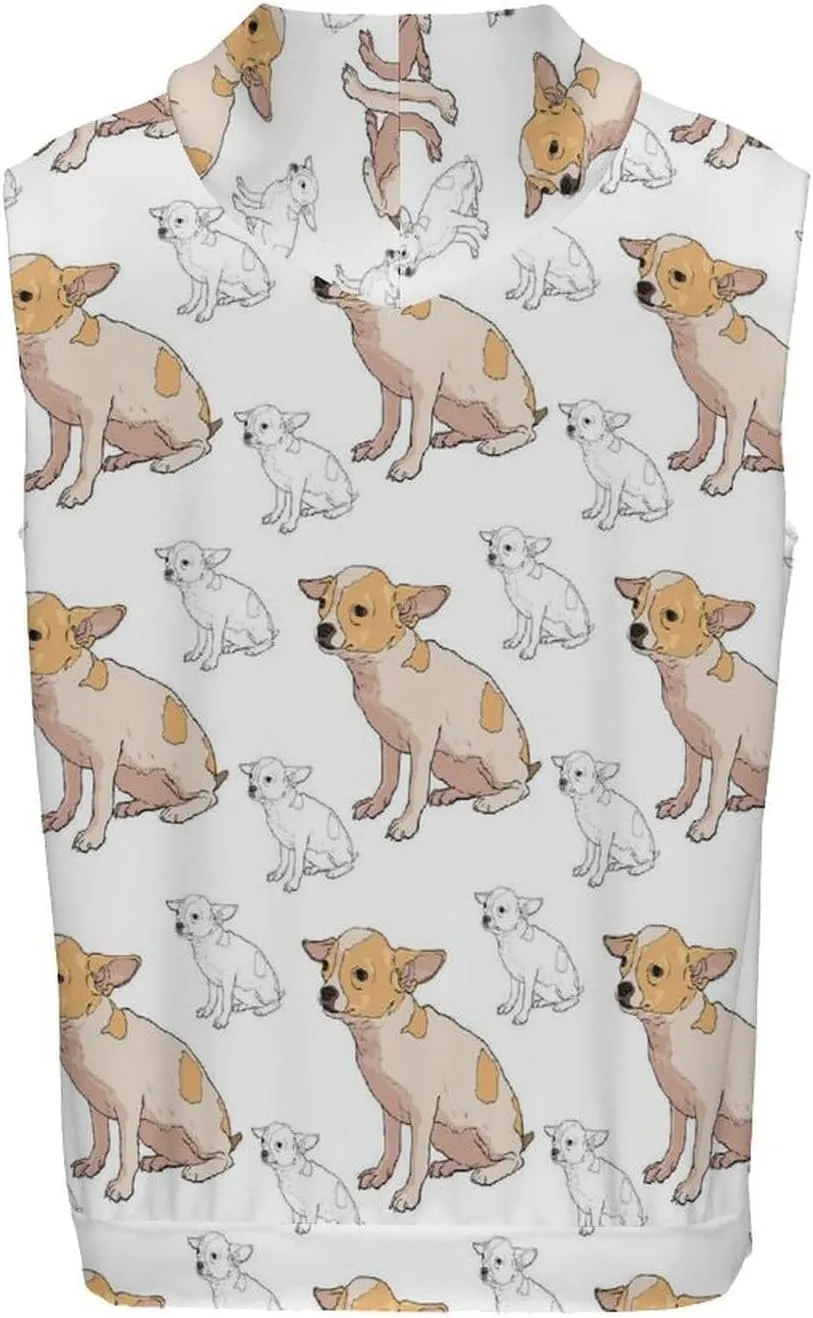 Cartoon Chihuahua Men's Workout Tank Tops Sleeveless Running Shirts With Hoodie Workout Hooded