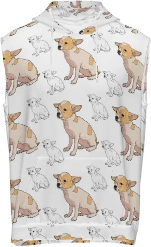 Cartoon Chihuahua Men's Workout Tank Tops Sleeveless Running Shirts With Hoodie Workout Hooded