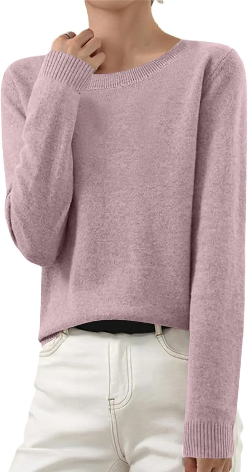 Cashmere Sweaters for Women 2024 Long Sleeve Crew Neck Soft Warm Cozy Pullover Wool Knit Jumpers Sweater