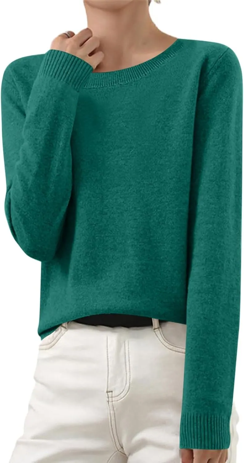 Cashmere Sweaters for Women 2024 Long Sleeve Crew Neck Soft Warm Cozy Pullover Wool Knit Jumpers Sweater