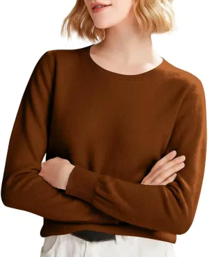 Cashmere Sweaters for Women, Crew Neck Long Sleeve Soft Warm Trendy Pullover Tops Lightweight Wool Cozy Knit Sweater