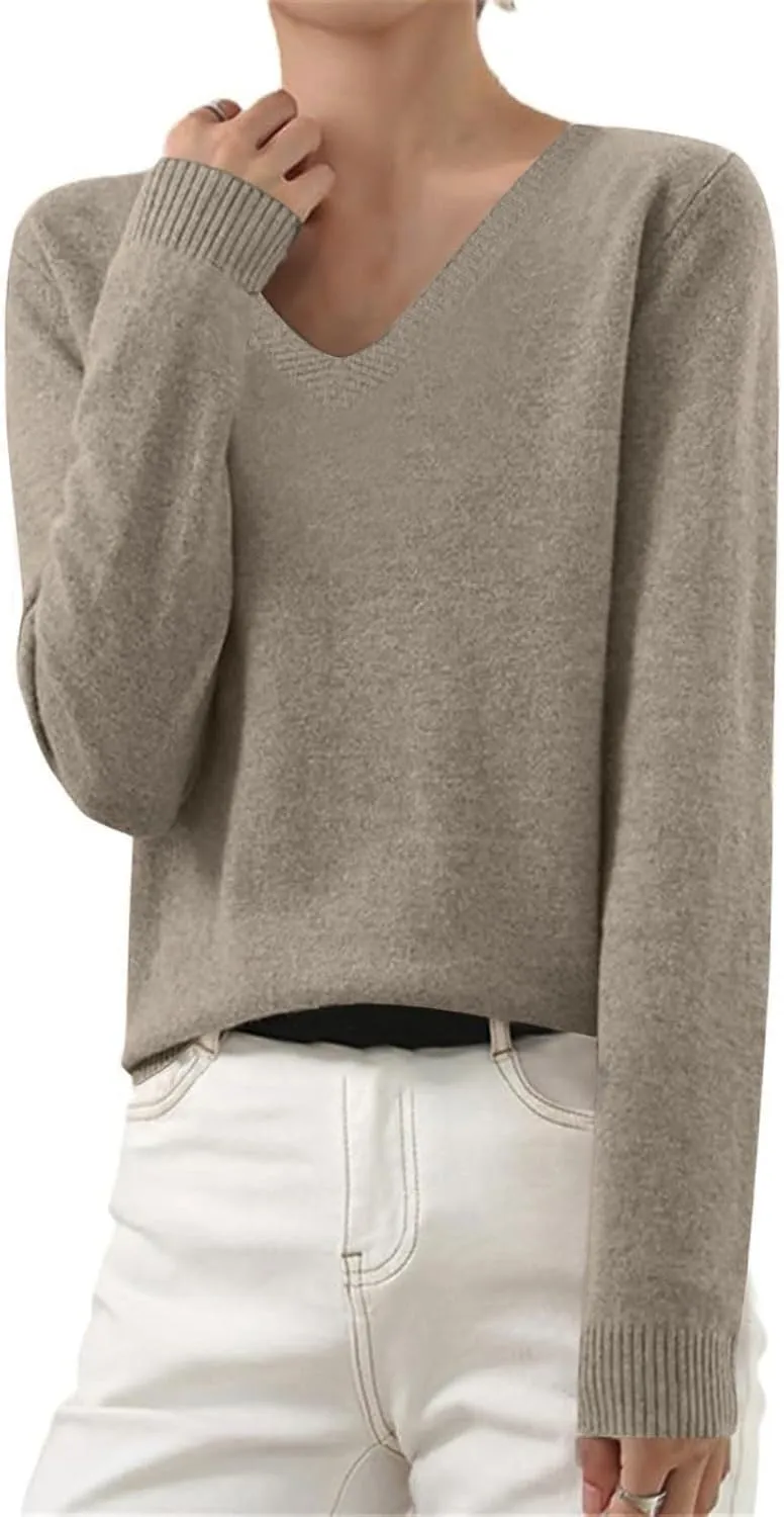Cashmere Sweaters for Women Long Sleeve Loose Pullover Tops Soft Warm Cozy Lightweight Casual Wool Knit Sweater