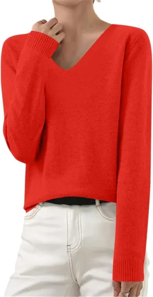 Cashmere Sweaters for Women Long Sleeve V Neck Pullover Sweater Soft Warm Cozy Lightweight Wool Knit Jumpers Sweater Angora Sweaters for Women V Neck Sweaters for Women