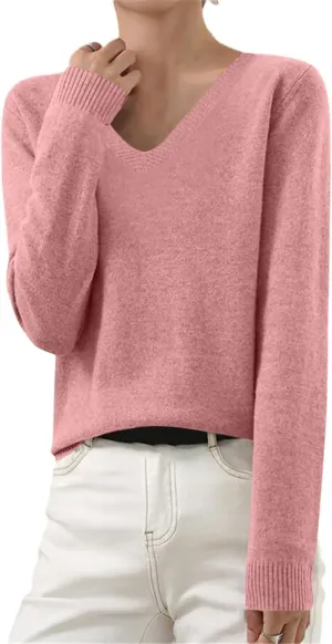 Cashmere Sweaters for Women Long Sleeve V Neck Pullover Sweater Soft Warm Cozy Lightweight Wool Knit Jumpers Sweater Pullover Sweater Xs Womens Gray Sweater
