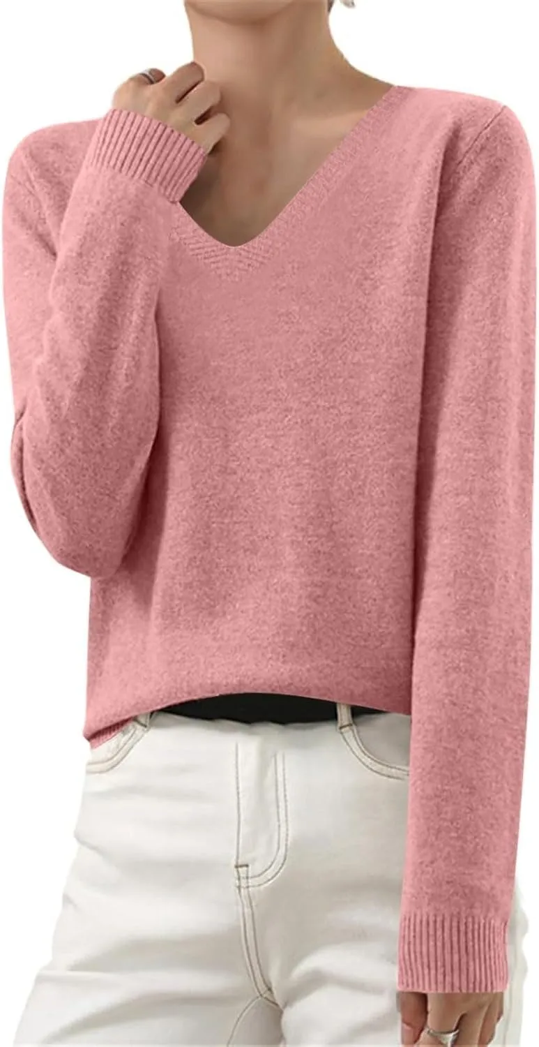 Cashmere Sweaters for Women Long Sleeve V Neck Pullover Sweater Soft Warm Cozy Lightweight Wool Knit Jumpers Sweater Pullover Sweater Xs Womens Gray Sweater