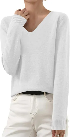 Cashmere Sweaters for Women Long Sleeve V Neck Pullover Sweater Soft Warm Cozy Lightweight Wool Knit Jumpers Sweater Wool Sweater