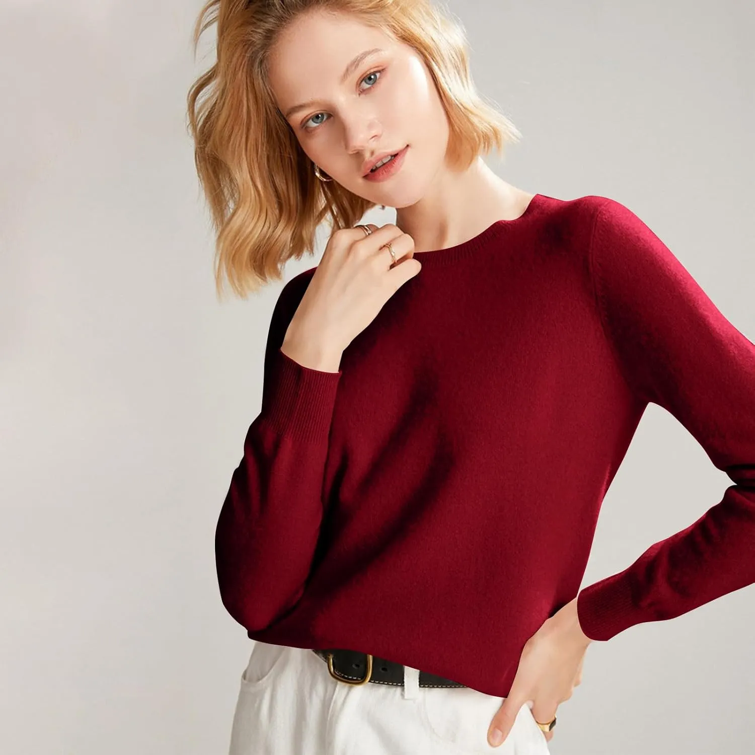 Cashmere Sweaters for Women Wool Blend Knit Sweater Long Sleeve Crewneck Pullover Sweater 2025 Trendy Spring Outfits