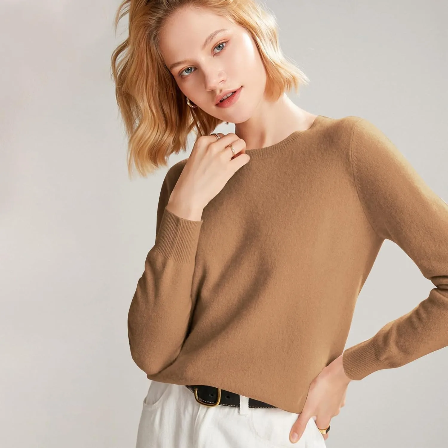 Cashmere Sweaters for Women Wool Blend Knit Sweater Long Sleeve Crewneck Pullover Sweater 2025 Trendy Spring Outfits