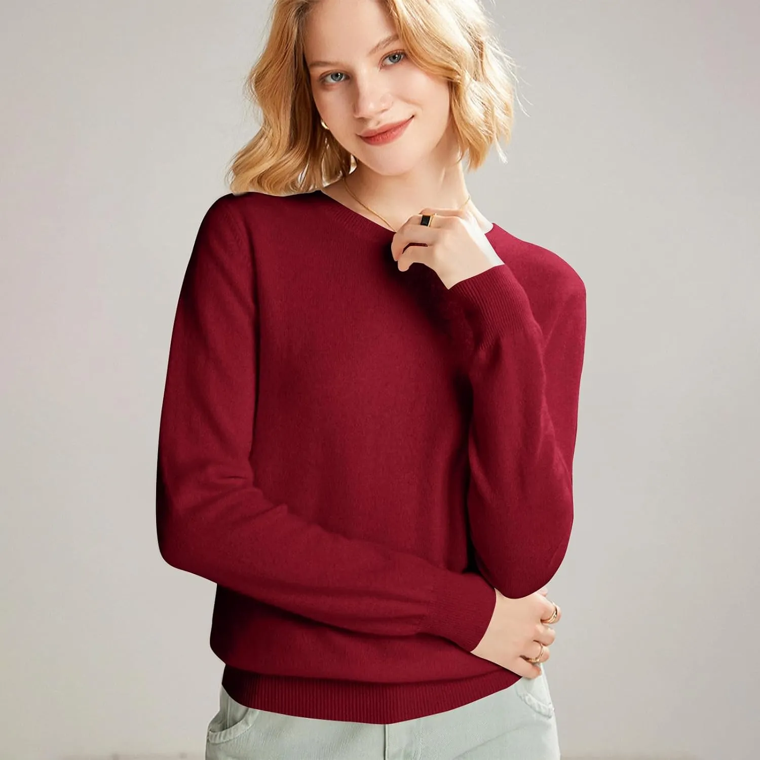 Cashmere Sweaters for Women Wool Blend Knit Sweater Long Sleeve Crewneck Pullover Sweater 2025 Trendy Spring Outfits