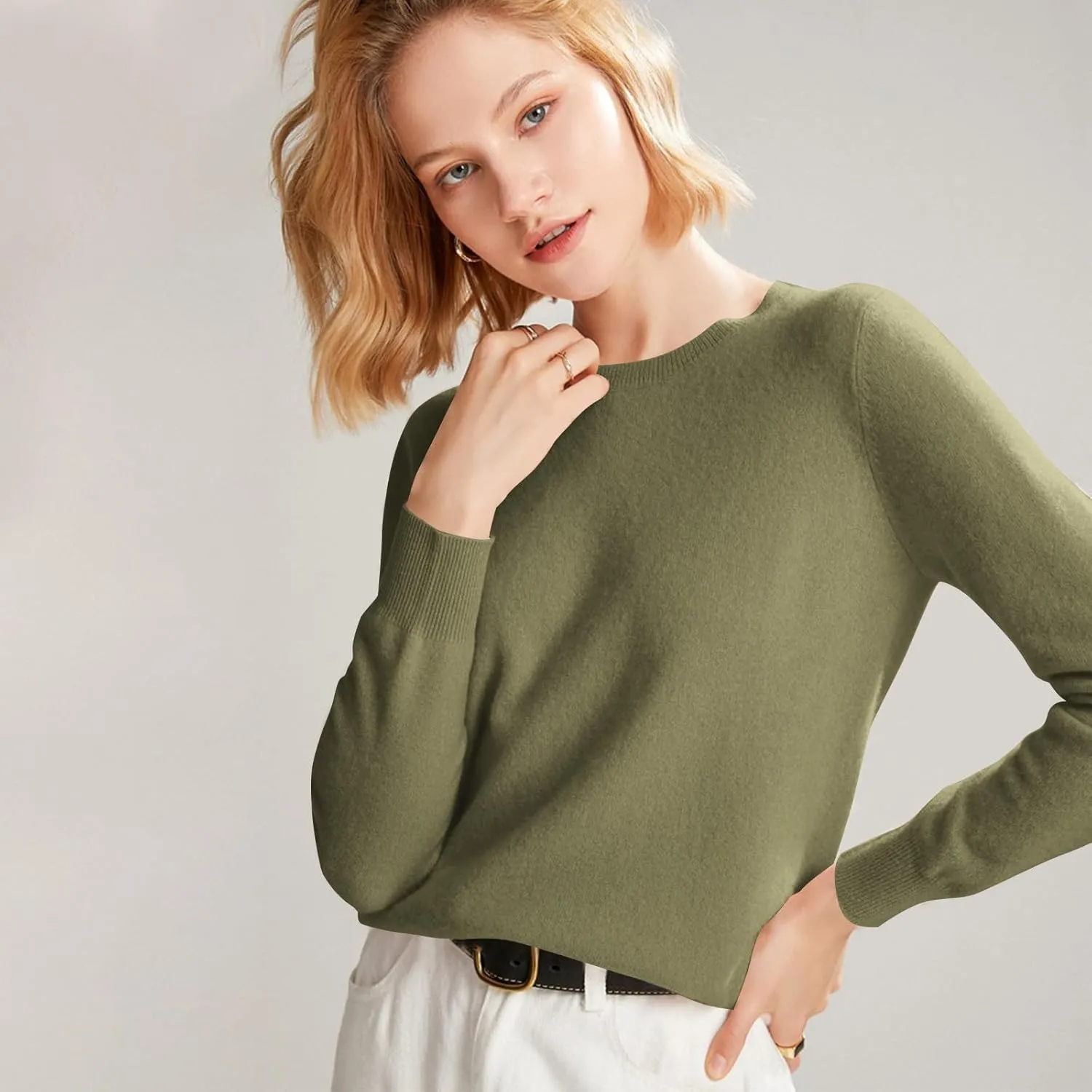 Cashmere Sweaters for Women Wool Blend Knit Sweater Long Sleeve Crewneck Pullover Sweater 2025 Trendy Spring Outfits