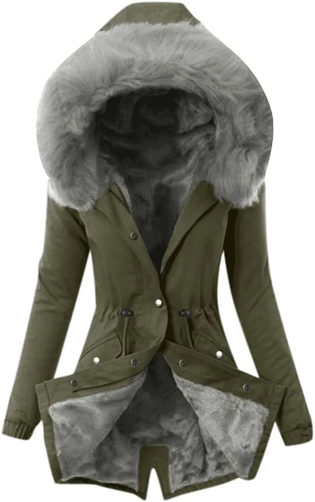 ChicCrate Sherpa Fleece Lined Jacket Women Hood Puffer Jacket Raw Hem Puffy Bubble Cotton Padded Thick Warm Coat