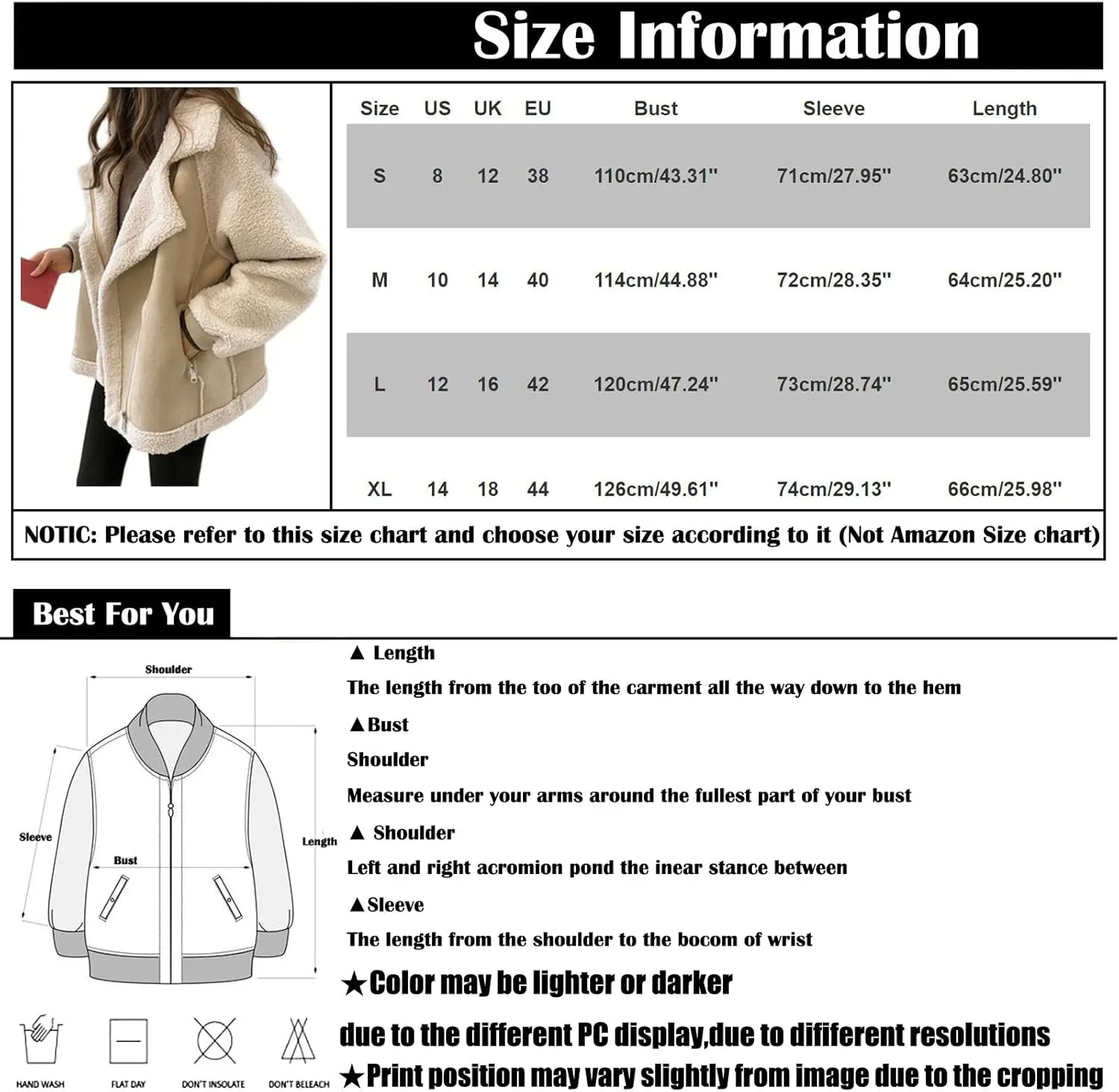 ChicCrate Womens Jacket Warm Fleece Teddy Fuzzy Wool Biker Fur Jackets Coats Loose Sherpa Outerwear Cardigan