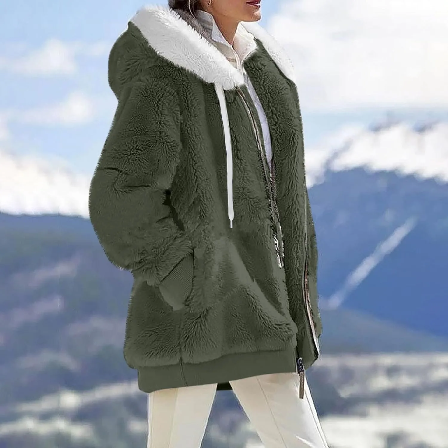 ChicCrate Womens Winter Coats Sherpa Jacket Fuzzy Fleece Jackets Oversized Casual Warm Outwear Zip Hooded Overcoat