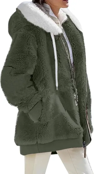 ChicCrate Womens Winter Coats Sherpa Jacket Fuzzy Fleece Jackets Oversized Casual Warm Outwear Zip Hooded Overcoat