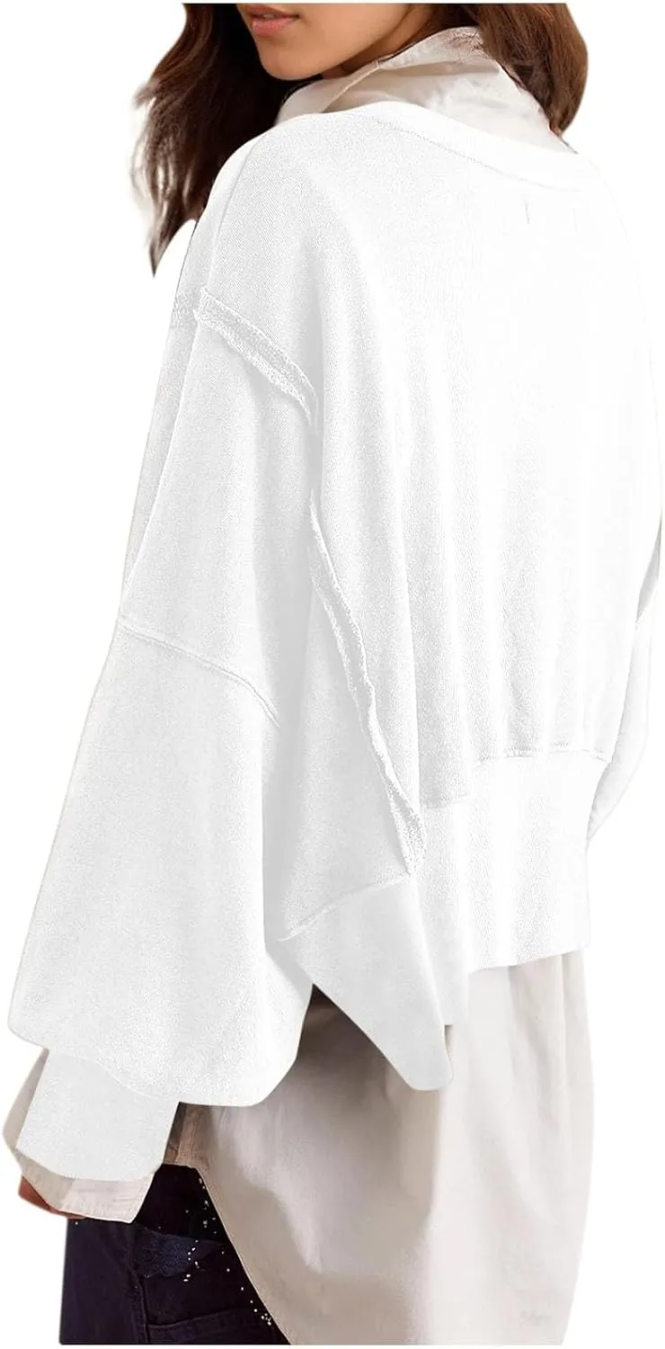 Cropped Sweatshirt For Women Fashion 2024 Casual Long Sleeve Crewneck Oversized Pullover Sweatshirts Fall y2k Clothes