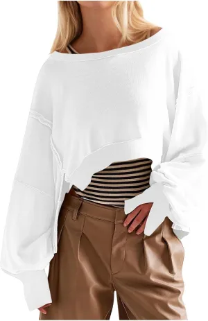 Cropped Sweatshirt For Women Fashion 2024 Casual Long Sleeve Crewneck Oversized Pullover Sweatshirts Fall y2k Clothes