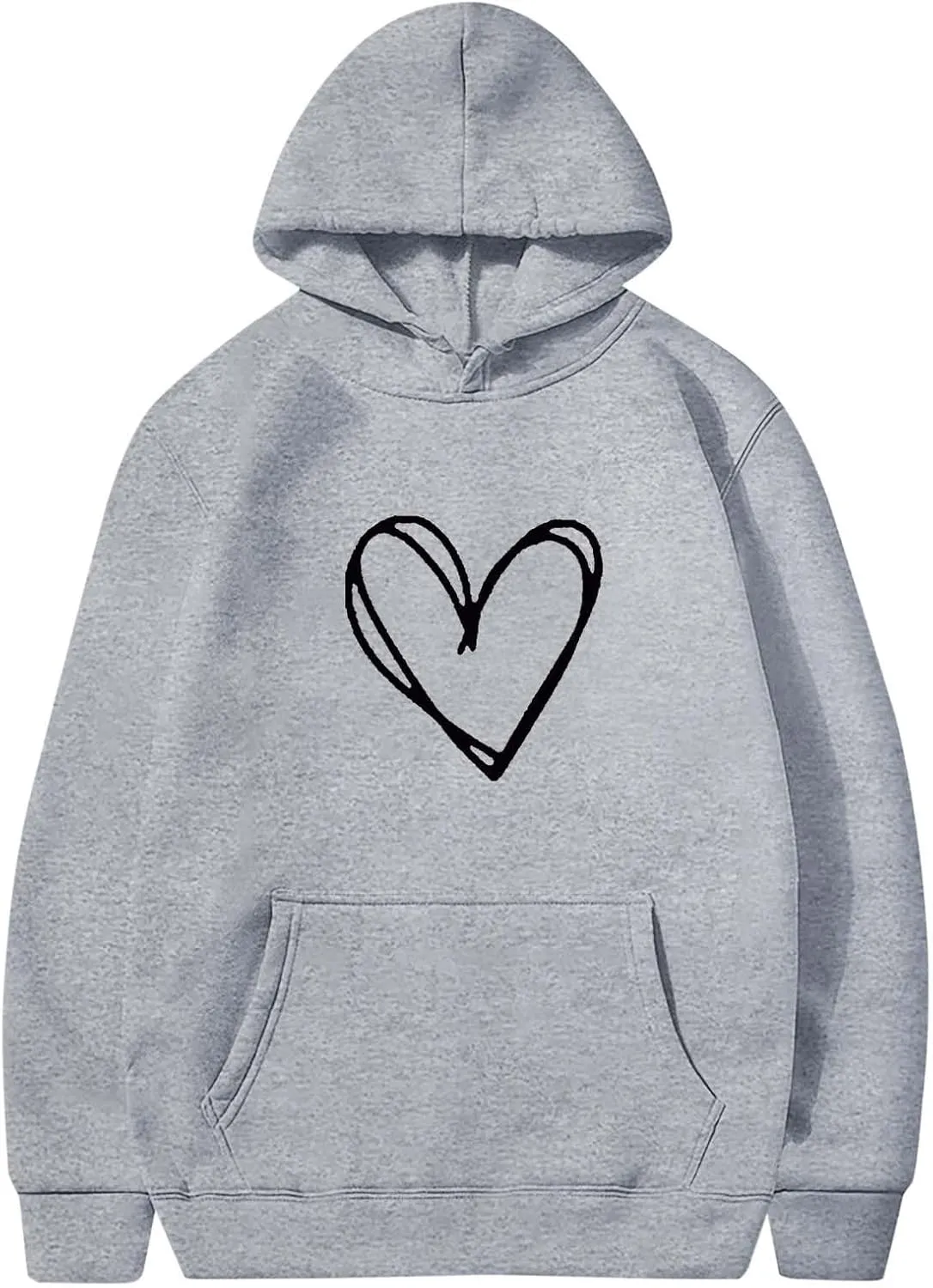 Cute Hoodies For Women Fall Fashion 2024 Heart Graphic Print Pullover Tops Casual Loose Fleece Hooded Sweatshirt