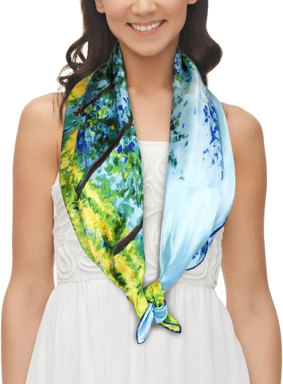 Dahlia Women's 100% Luxury Square Silk Scarf - Claude Monet's Paintings