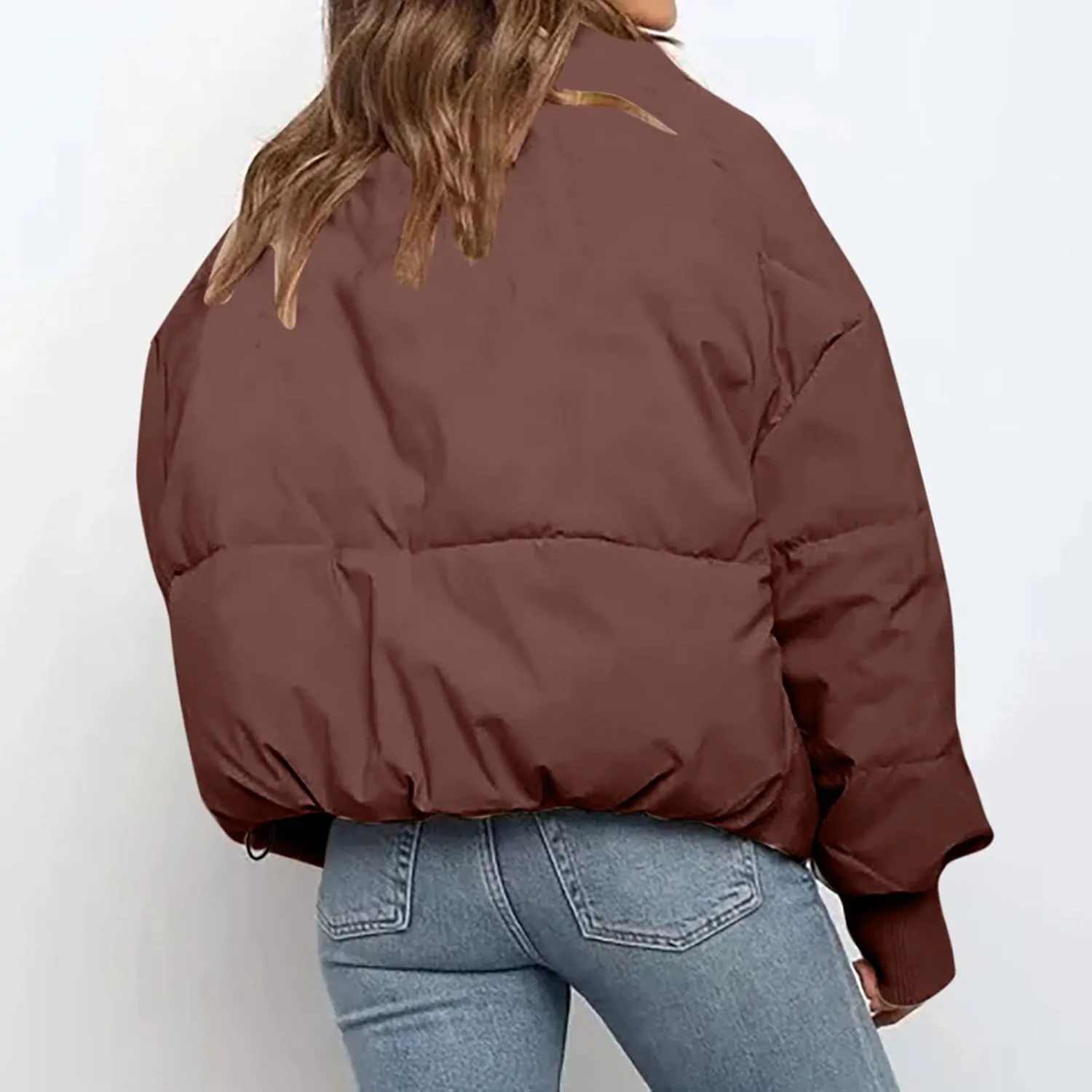 DASAYO Women Puffy Stand Collar Zip Up Puffer Jacket Fashion Quilted Down Outdoor Coats Winter Warm Baggy Padding Jackets Top