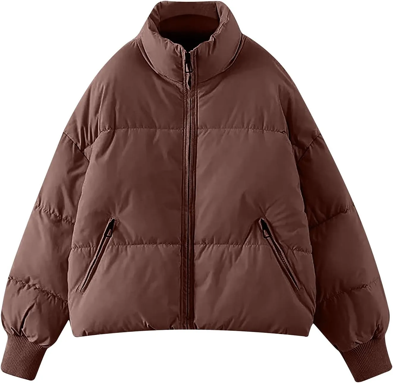 DASAYO Women Puffy Stand Collar Zip Up Puffer Jacket Fashion Quilted Down Outdoor Coats Winter Warm Baggy Padding Jackets Top