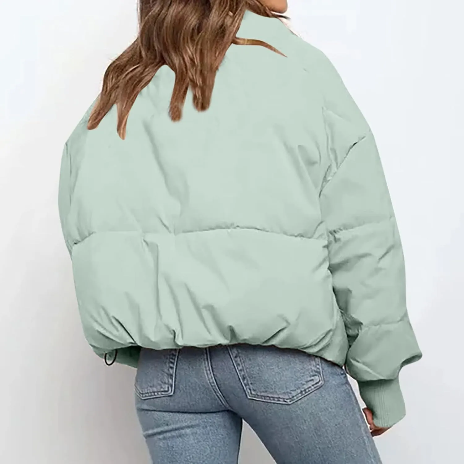 DASAYO Women Puffy Stand Collar Zip Up Puffer Jacket Fashion Quilted Down Outdoor Coats Winter Warm Baggy Padding Jackets Top