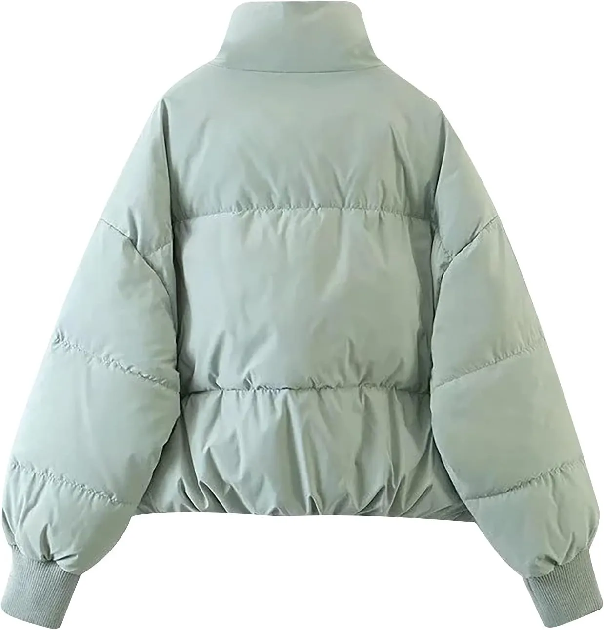DASAYO Women Puffy Stand Collar Zip Up Puffer Jacket Fashion Quilted Down Outdoor Coats Winter Warm Baggy Padding Jackets Top