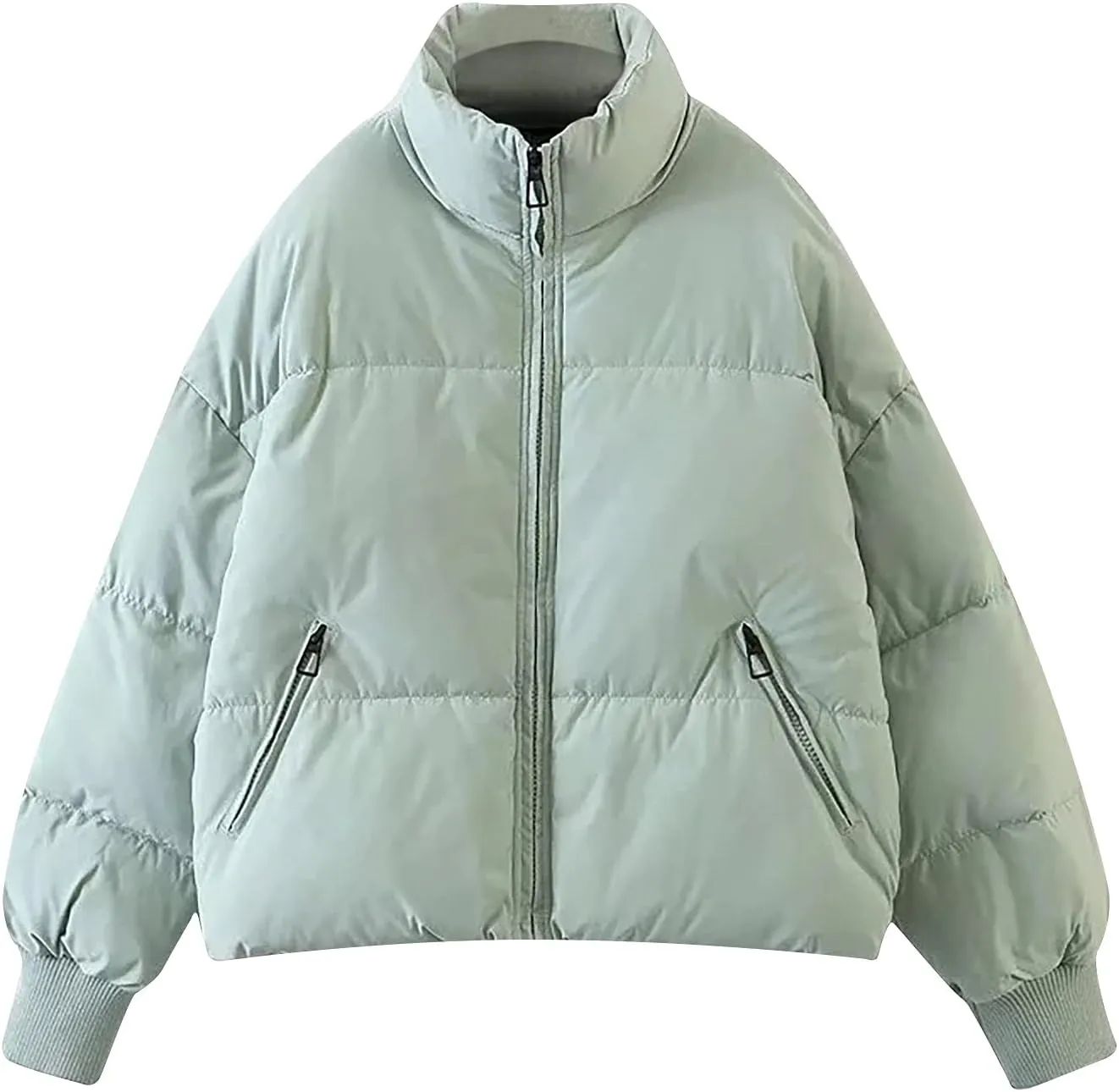 DASAYO Women Puffy Stand Collar Zip Up Puffer Jacket Fashion Quilted Down Outdoor Coats Winter Warm Baggy Padding Jackets Top