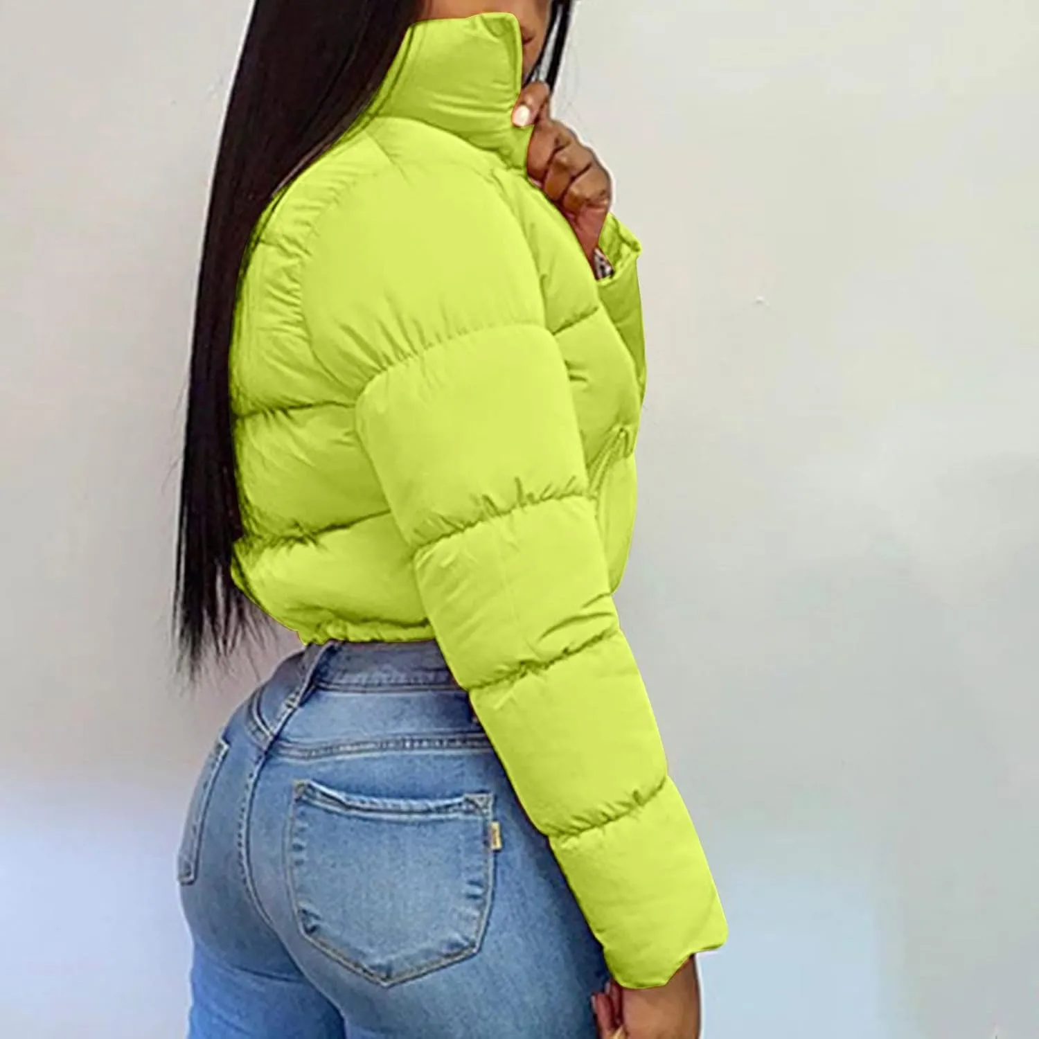 DASAYO Womens Zipper Short Puffer Jacket Bubble Puffy Quilted Down Coat Softest Winter Coat Fashion Water Repellent