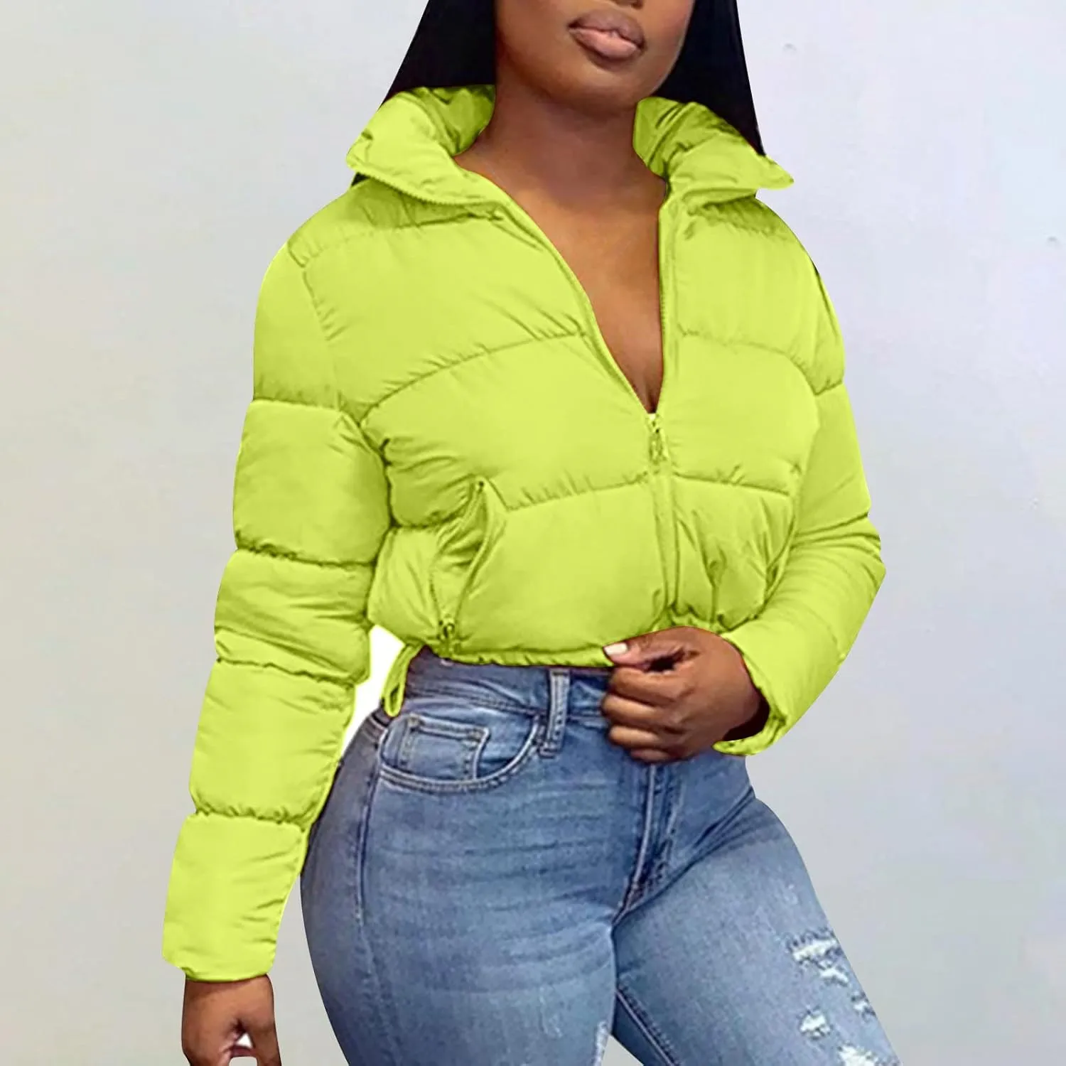 DASAYO Womens Zipper Short Puffer Jacket Bubble Puffy Quilted Down Coat Softest Winter Coat Fashion Water Repellent