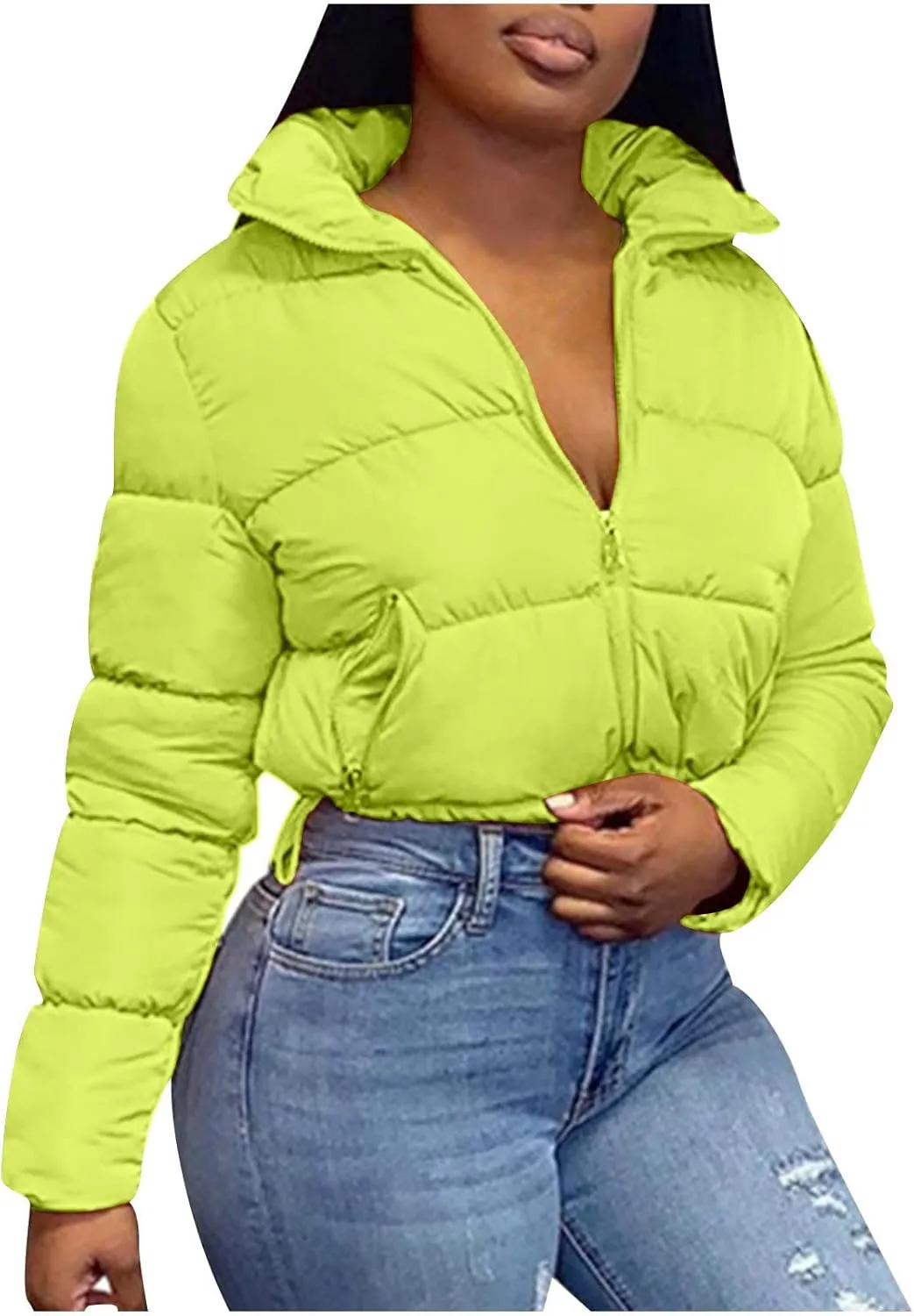 DASAYO Womens Zipper Short Puffer Jacket Bubble Puffy Quilted Down Coat Softest Winter Coat Fashion Water Repellent