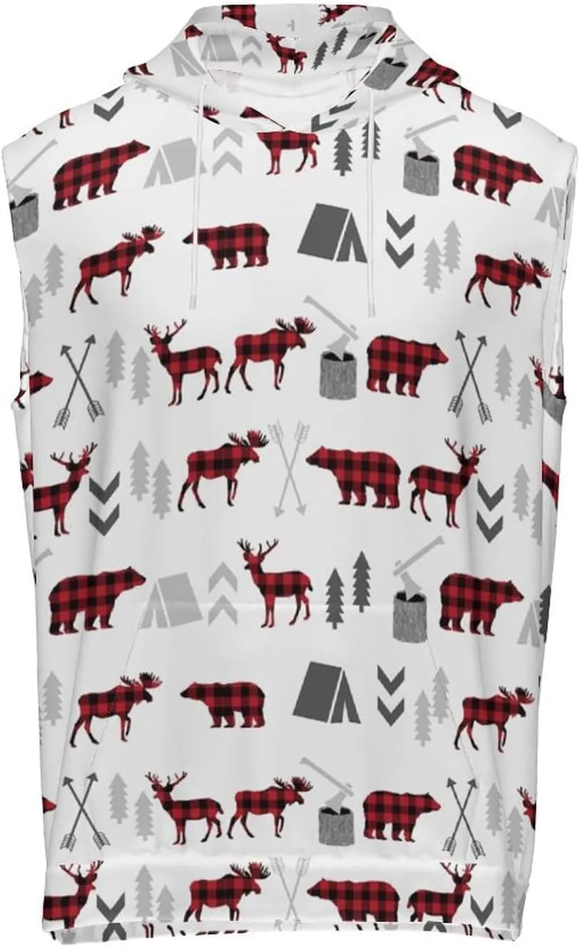 Deer Bear Men's Workout Tank Tops Sleeveless Running Shirts With Hoodie Workout Hooded