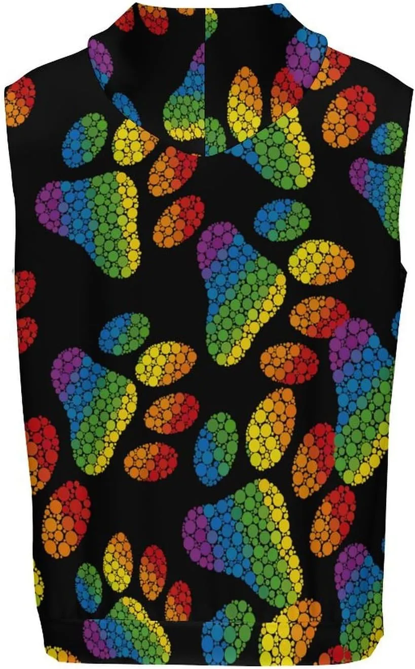 Dog Paw LGBT Rainbow Dot Footprint Men's Workout Tank Tops Sleeveless Running Shirts With Hoodie Workout Hooded