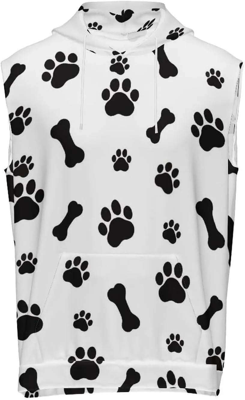 Dog Paw Print And Bones Men's Workout Tank Tops Sleeveless Running Shirts With Hoodie Workout Hooded