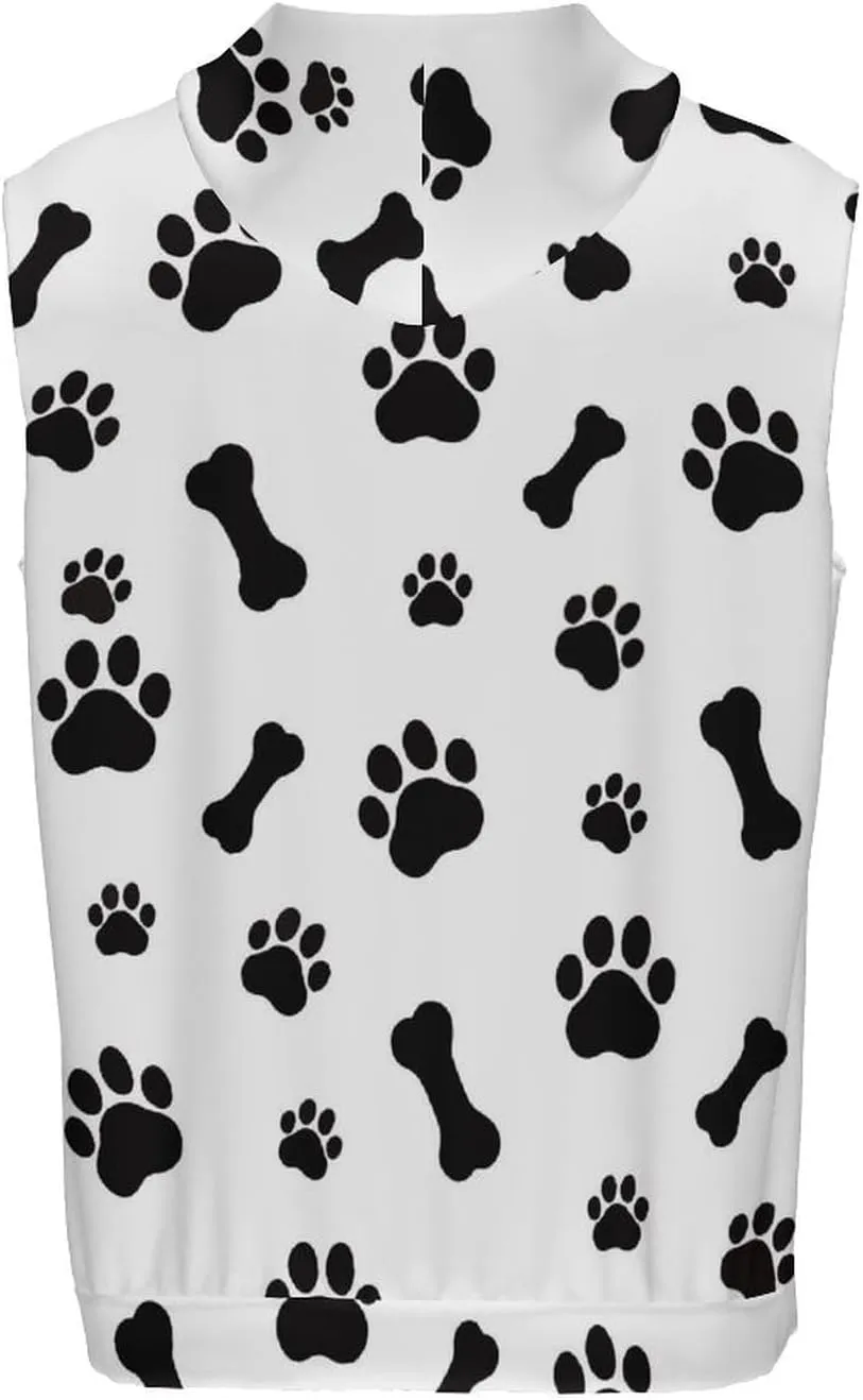 Dog Paw Print And Bones Men's Workout Tank Tops Sleeveless Running Shirts With Hoodie Workout Hooded