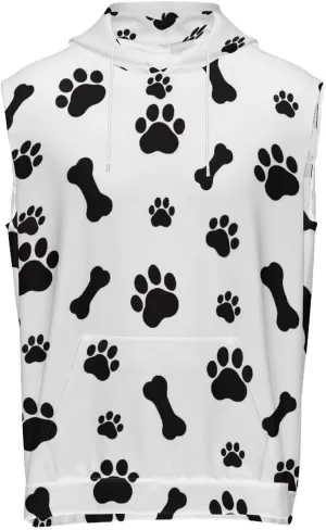 Dog Paw Print And Bones Men's Workout Tank Tops Sleeveless Running Shirts With Hoodie Workout Hooded