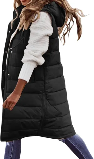 Eduavar Jackets for Women Trendy Winter Puffer Jacket Womens with Hood Warm Sleeveless Down Vest Full Zip Cardigan Coats