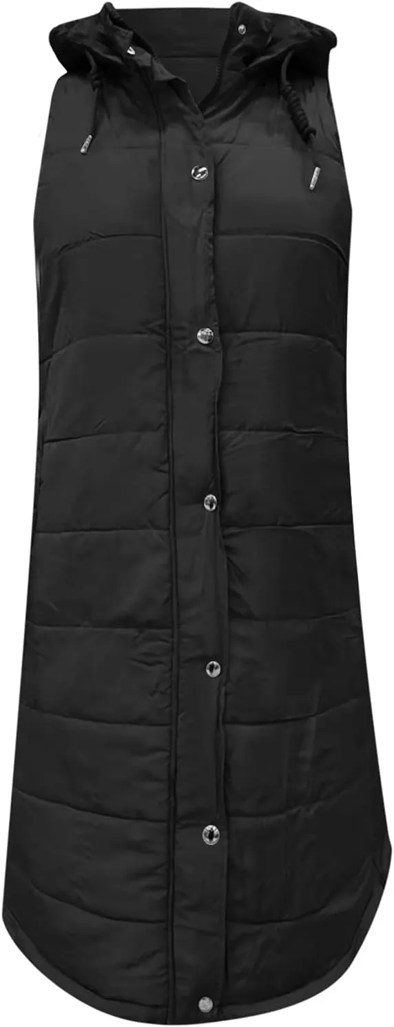 Eduavar Jackets for Women Trendy Winter Puffer Jacket Womens with Hood Warm Sleeveless Down Vest Full Zip Cardigan Coats