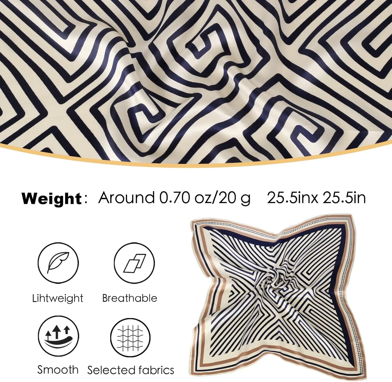EXTREE 100% Pure Mulberry Silk Scarf Fashion Hair for Women Scarf Lightweight Square Neckerchief 27.5× 27.5 inches