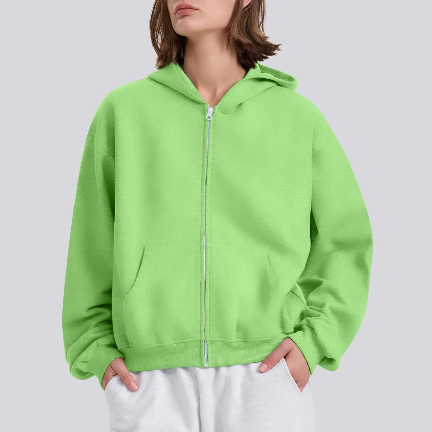 fanmpghleoo Fleece Hoodie Women Plain Oversized Zip Up Hooded Sweatshirt Y2k Zipper Comfy Hoodies Athletic Cropped Jackets