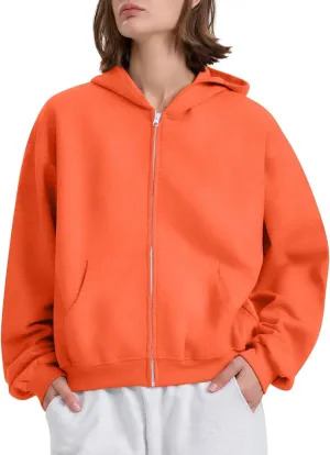 fanmpghleoo Fleece Hoodie Women Plain Oversized Zip Up Hooded Sweatshirt Y2k Zipper Comfy Hoodies Athletic Cropped Jackets