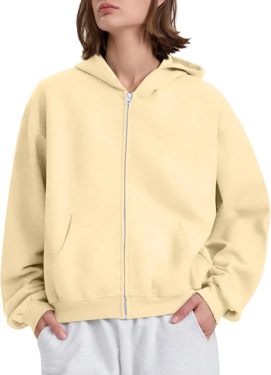 fanmpghleoo Fleece Hoodie Women Plain Oversized Zip Up Hooded Sweatshirt Y2k Zipper Comfy Hoodies Athletic Cropped Jackets