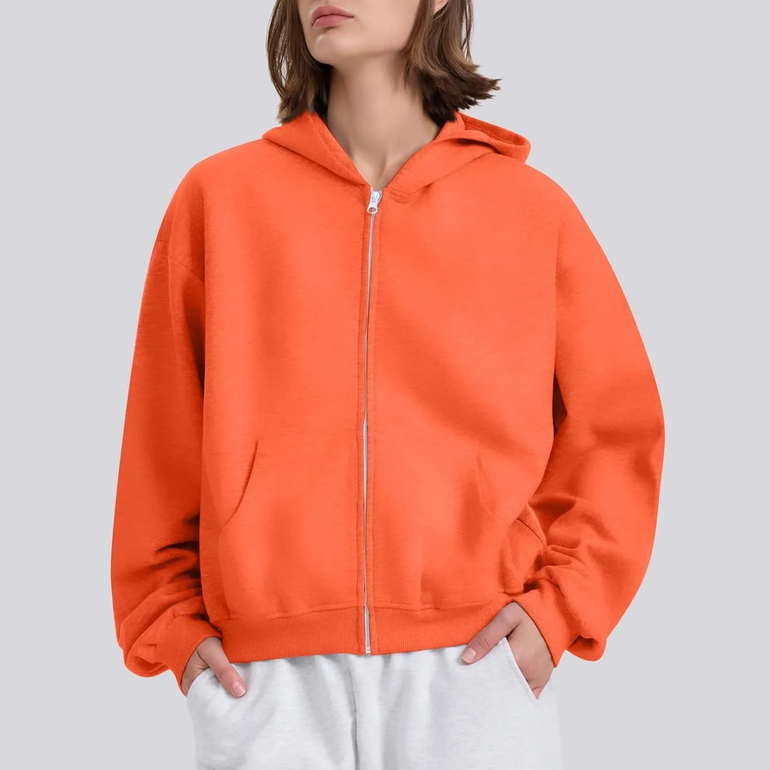 fanmpghleoo Fleece Hoodie Women Plain Oversized Zip Up Hooded Sweatshirt Y2k Zipper Comfy Hoodies Athletic Cropped Jackets