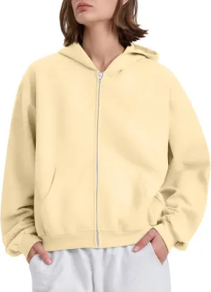 fanmpghleoo Fleece Hoodie Women Plain Oversized Zip Up Hooded Sweatshirt Y2k Zipper Comfy Hoodies Athletic Cropped Jackets