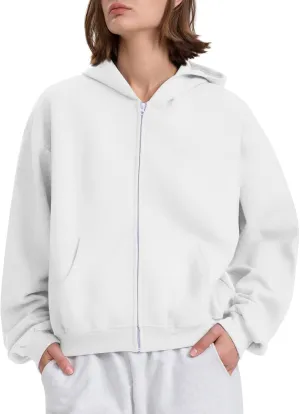 fanmpghleoo Fleece Hoodie Women Plain Oversized Zip Up Hooded Sweatshirt Y2k Zipper Comfy Hoodies Athletic Cropped Jackets