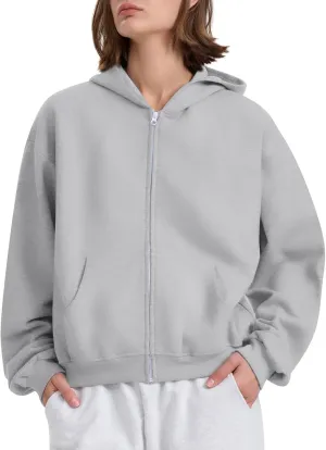 fanmpghleoo Fleece Hoodie Women Plain Oversized Zip Up Hooded Sweatshirt Y2k Zipper Comfy Hoodies Athletic Cropped Jackets