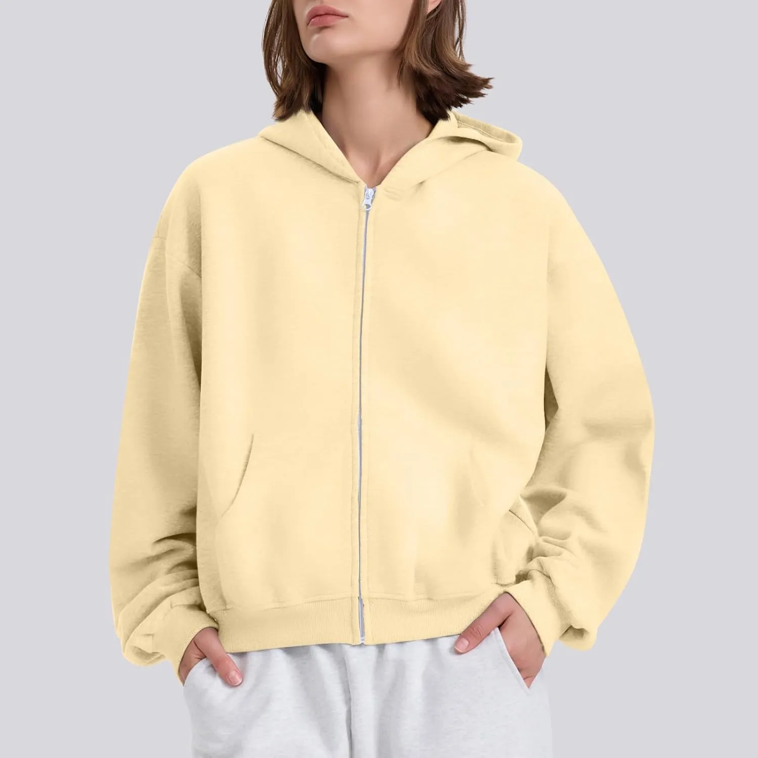 fanmpghleoo Fleece Hoodie Women Plain Oversized Zip Up Hooded Sweatshirt Y2k Zipper Comfy Hoodies Athletic Cropped Jackets