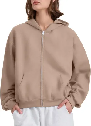 fanmpghleoo Fleece Hoodie Women Plain Oversized Zip Up Hooded Sweatshirt Y2k Zipper Comfy Hoodies Athletic Cropped Jackets