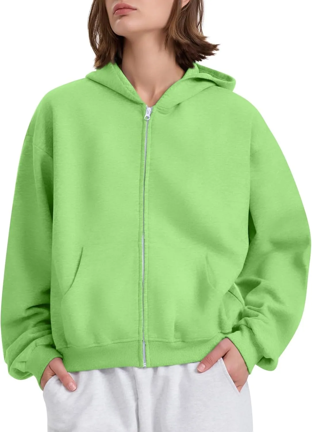 fanmpghleoo Fleece Hoodie Women Plain Oversized Zip Up Hooded Sweatshirt Y2k Zipper Comfy Hoodies Athletic Cropped Jackets