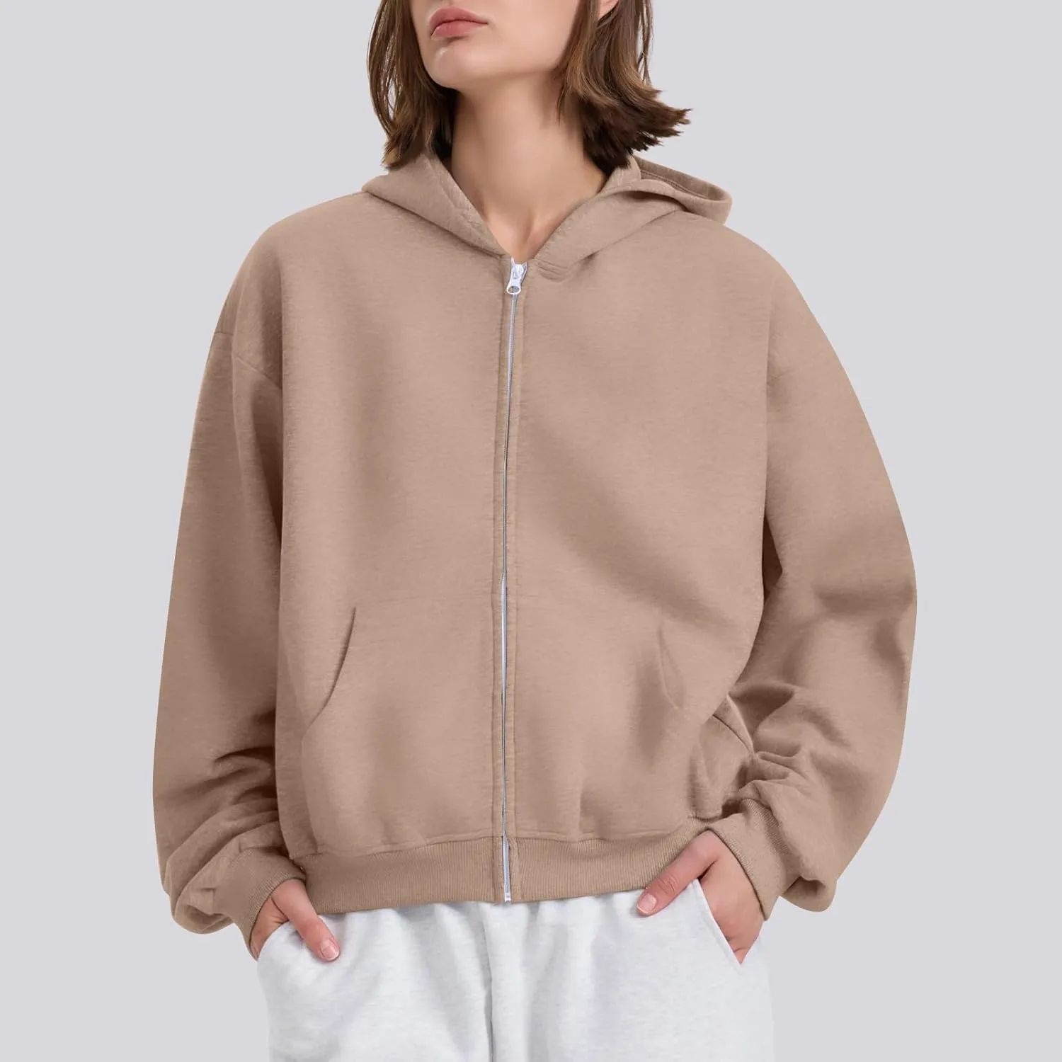 fanmpghleoo Fleece Hoodie Women Plain Oversized Zip Up Hooded Sweatshirt Y2k Zipper Comfy Hoodies Athletic Cropped Jackets