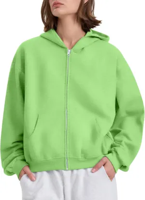 fanmpghleoo Fleece Hoodie Women Plain Oversized Zip Up Hooded Sweatshirt Y2k Zipper Comfy Hoodies Athletic Cropped Jackets